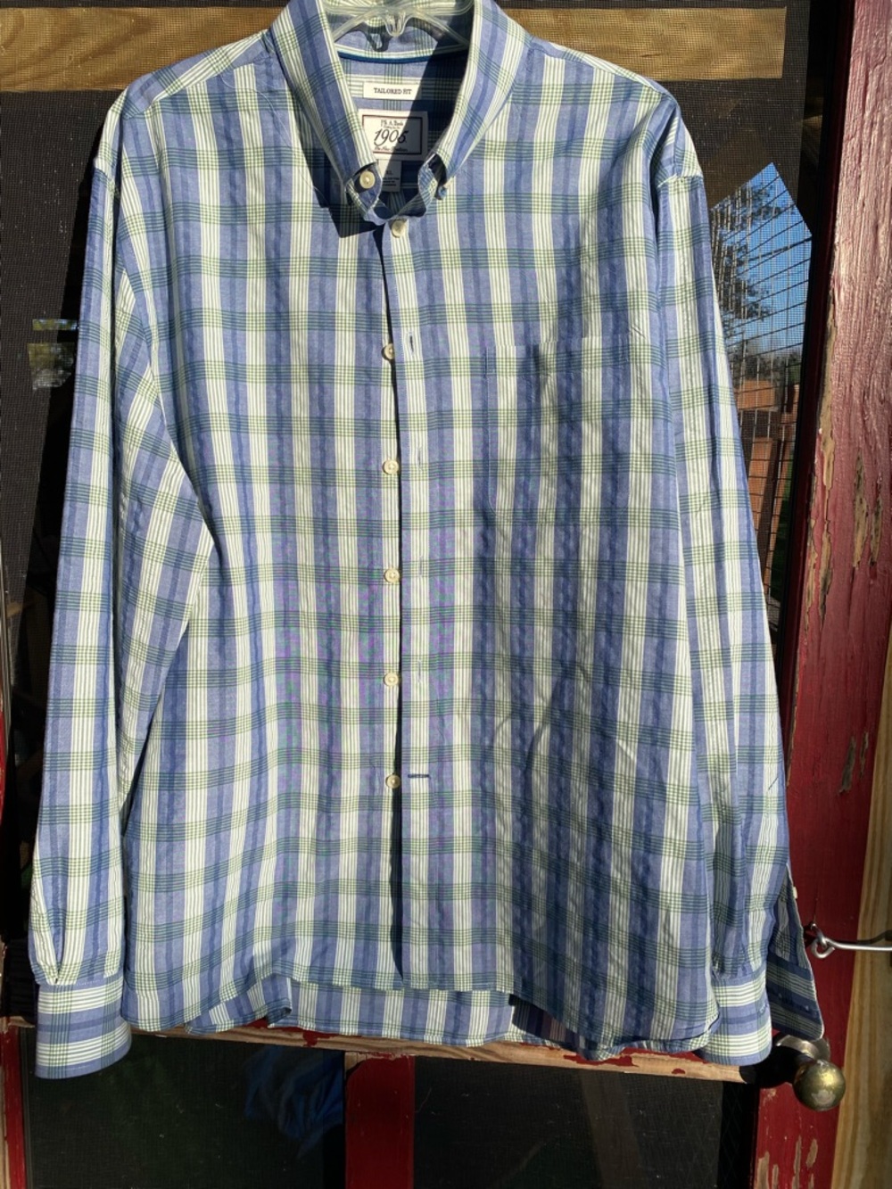 Jos. A. Bank Blue and Green Plaid Button-Down Shirt